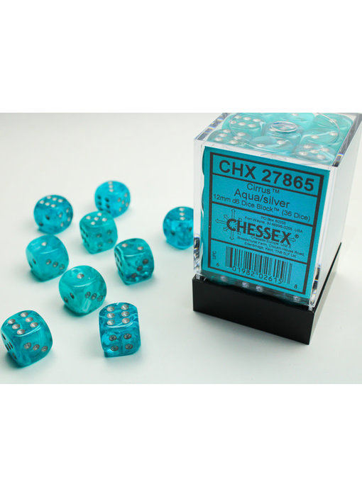 Cirrus 36 * D6 Aqua / Silver 12mm Chessex Dice (CHX27865)