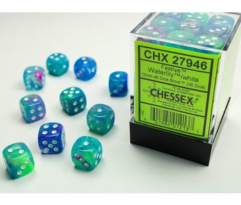 Festive 36 * D6 Waterlily / White 12mm Chessex Dice (CHX27946)