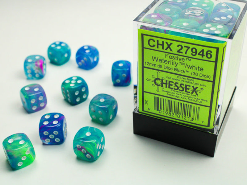 Chessex Festive 36 * D6 Waterlily / White 12mm Chessex Dice (CHX27946)