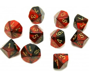 Gemini 10 * D10 Black-Red / Gold Chessex Dice (CHX26233)