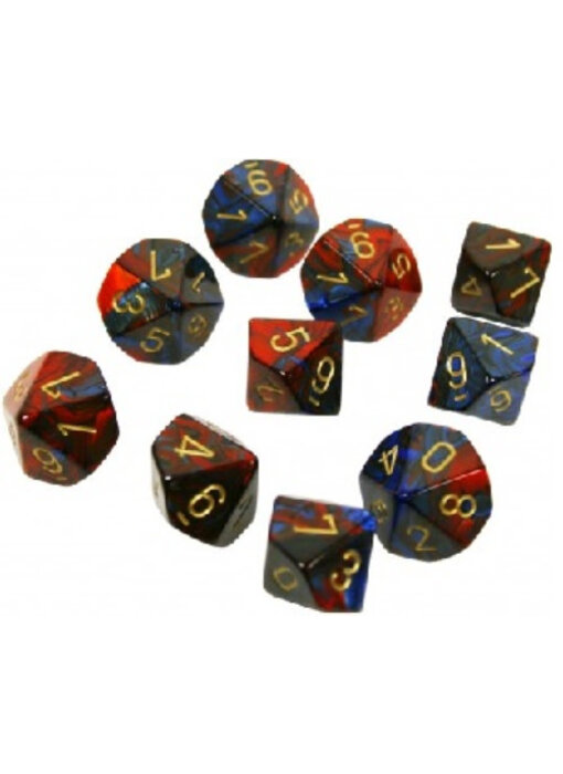 Gemini 10 * D10 Blue-Red / Gold Chessex Dice (CHX26229)