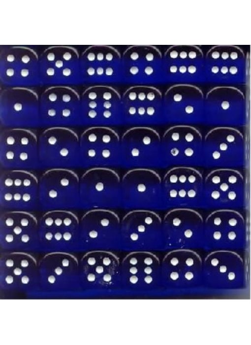 Translucent 36 * D6 Blue / White 12mm Chessex Dice (CHX23806)
