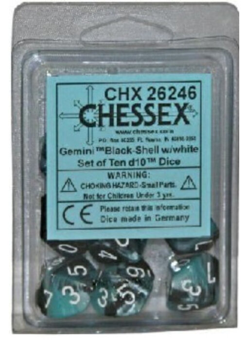 Gemini 10 * D10 Black-Shell /  White Chessex Dice (CHX26246)