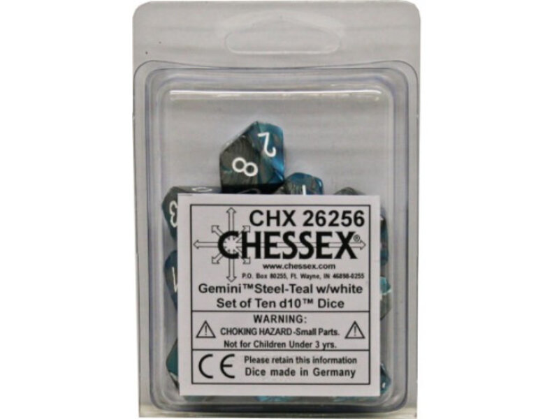 Chessex Gemini 10 * D10 Steel-Teal / White Chessex Dice (CHX26256)