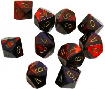 Gemini 10 * D10 Purple-Red / Gold Chessex Dice (CHX26226)