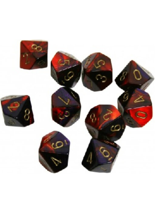 Gemini 10 * D10 Purple-Red / Gold Chessex Dice (CHX26226)