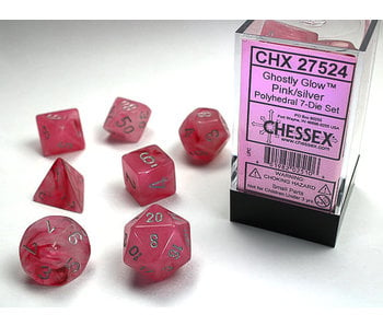 Ghostly Glow 7-Die Set Pink / Silver Chessex Dice (CHX27524)