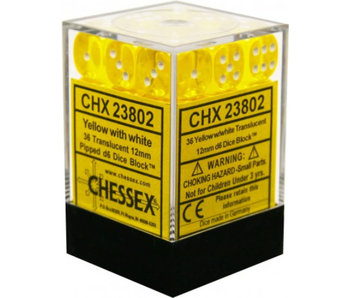 Translucent 36 * D6 Yellow /  White 12mm Chessex Dice (CHX23802)