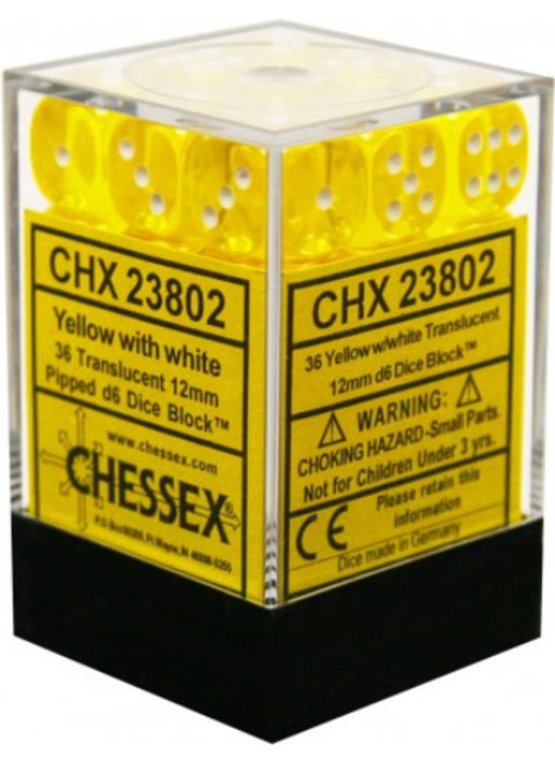 Translucent 36 * D6 Yellow /  White 12mm Chessex Dice (CHX23802)