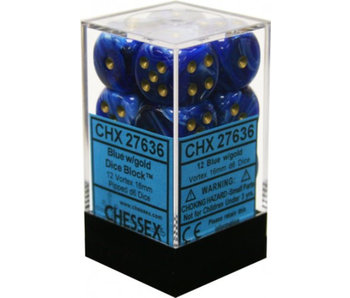 Vortex 12 * D6 Blue / Gold 16mm Chessex Dice (CHX27636)