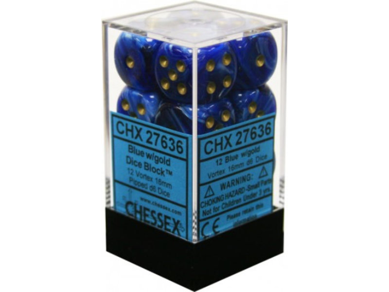 Chessex Vortex 12 * D6 Blue / Gold 16mm Chessex Dice (CHX27636)