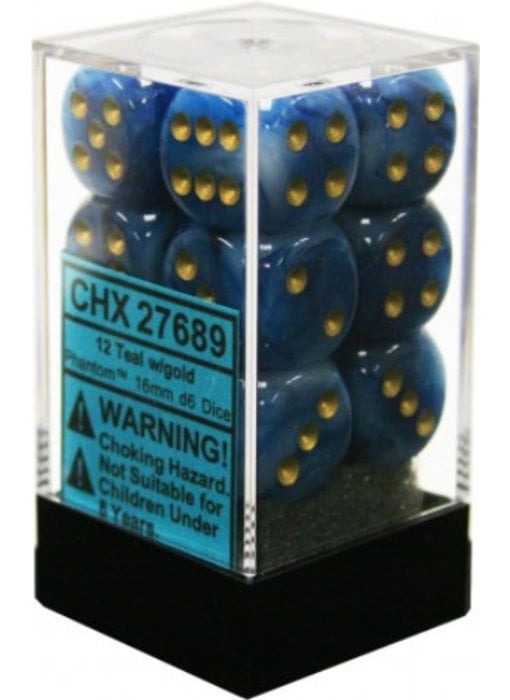 Phantom 12 * D6 Teal / Gold 16mm Chessex Dice (CHX27689)