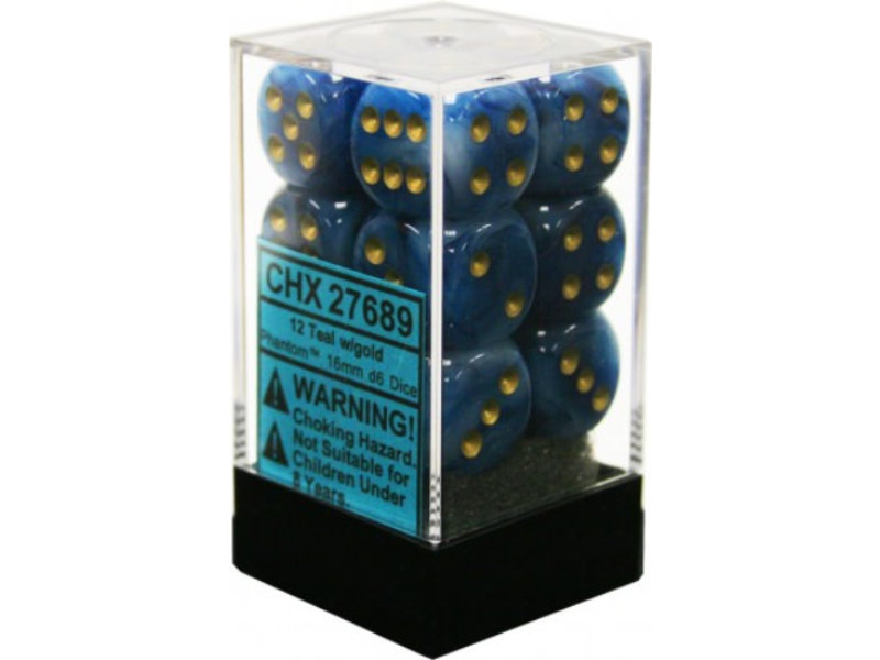 Chessex Phantom 12 * D6 Teal / Gold 16mm Chessex Dice (CHX27689)