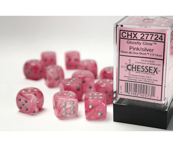 Ghostly Glow 12 * D6 Pink / Silver 16mm Chessex Dice (CHX27724)