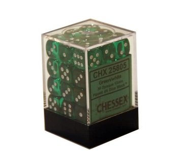 Translucent 36 * D6 Green / White 12mm Chessex Dice (CHX23805)