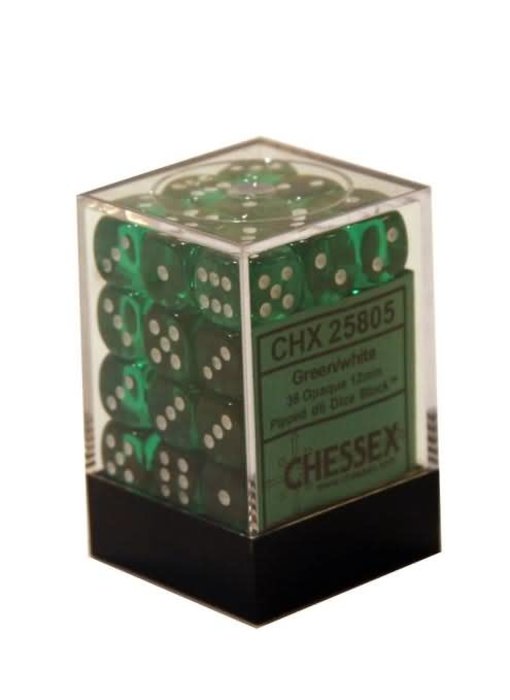 Translucent 36 * D6 Green / White 12mm Chessex Dice (CHX23805)