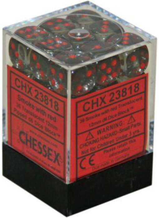 Translucent 36 * D6 Smoke / Red 12mm Chessex Dice (CHX23818)