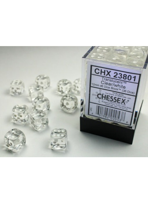 Translucent 36 * D6 Clear / White 12mm Chessex Dice (CHX23801)