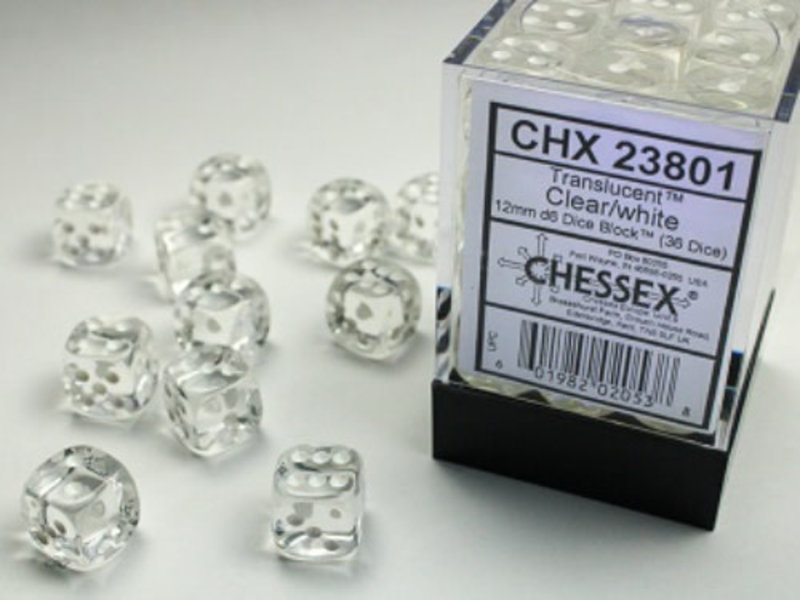 Chessex Translucent 36 * D6 Clear / White 12mm Chessex Dice (CHX23801)