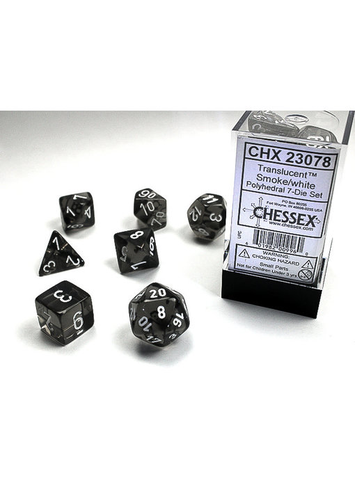 Translucent 7-Die Set Smoke W / White Chessex Dice (CHX23078)