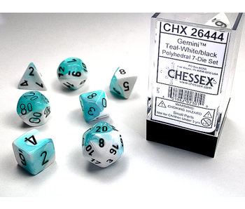 Gemini 7-Die Set Teal-White / Black Chessex Dice (CHX26444)