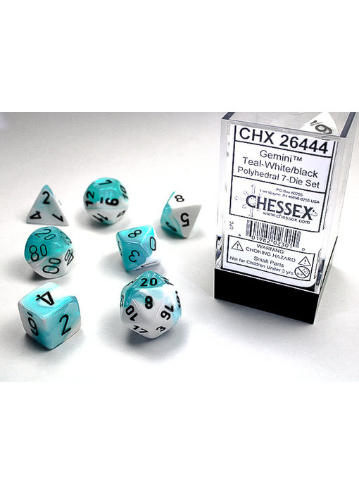 Gemini 7-Die Set Teal-White / Black Chessex Dice (CHX26444)