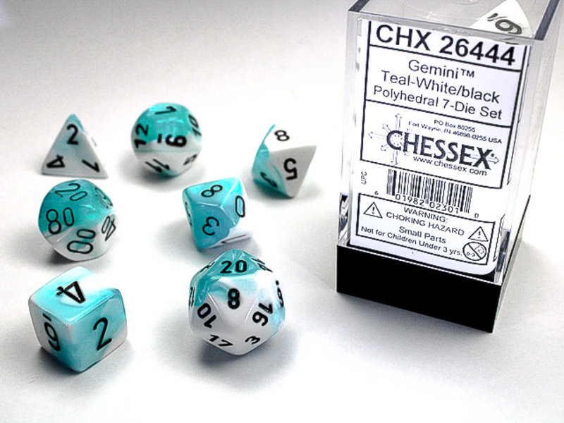 Chessex Gemini 7-Die Set Teal-White / Black Chessex Dice (CHX26444)