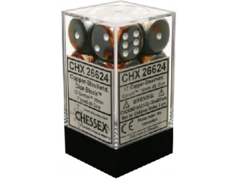 Chessex Gemini 12 * D6 Copper-Steel / White 16mm Chessex Dice (CHX26624)