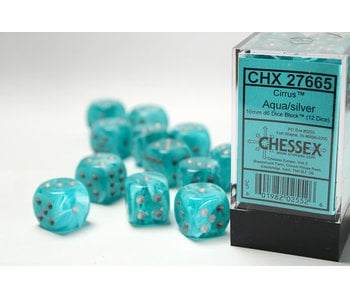 Cirrus 12 * D6 Aqua / Silver 16mm Chessex Dice (CHX27665)