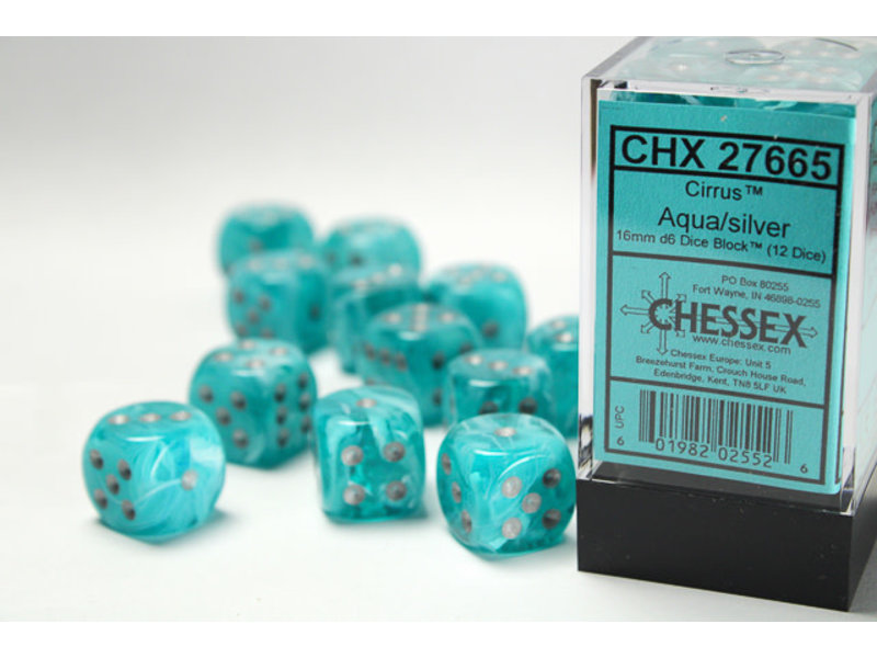 Chessex Cirrus 12 * D6 Aqua / Silver 16mm Chessex Dice (CHX27665)