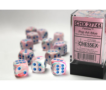 Festive 12 * D6 Pop-Art / Blue 16mm Chessex Dice (CHX27744)