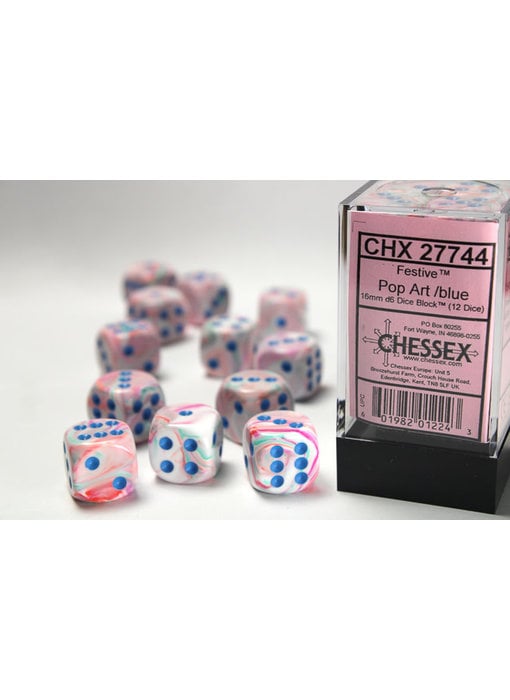 Festive 12 * D6 Pop-Art / Blue 16mm Chessex Dice (CHX27744)