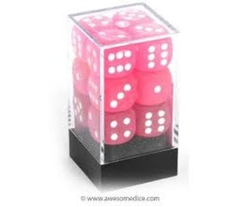 Frosted 12 * D6 Pink / White 16mm Chessex Dice (CHX27664)