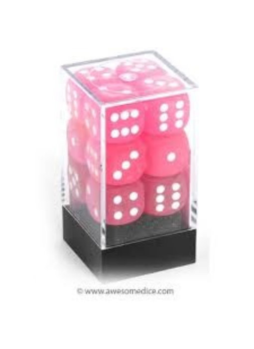 Frosted 12 * D6 Pink / White 16mm Chessex Dice (CHX27664)