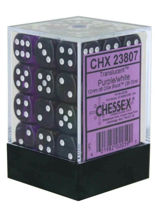 Translucent 36 * D6 Purple / White 12mm Chessex Dice (CHX23807)