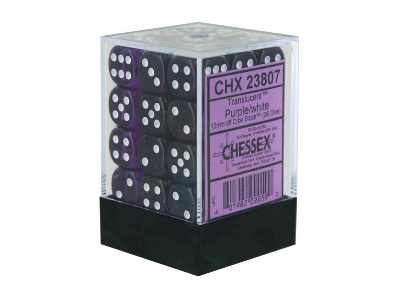 Chessex Translucent 36 * D6 Purple / White 12mm Chessex Dice (CHX23807)