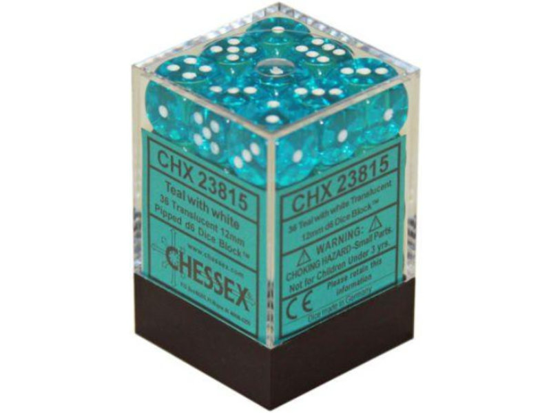 Chessex Translucent 36 * D6 Teal / White 12mm Chessex Dice (CHX23815)