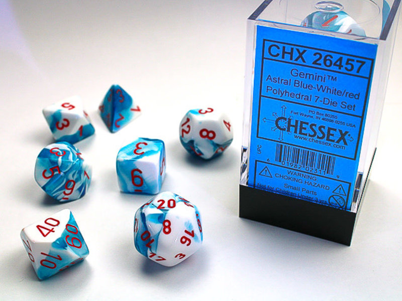 Chessex Gemini 7-Die Astral-Blue / Red Chessex Dice (CHX26457)