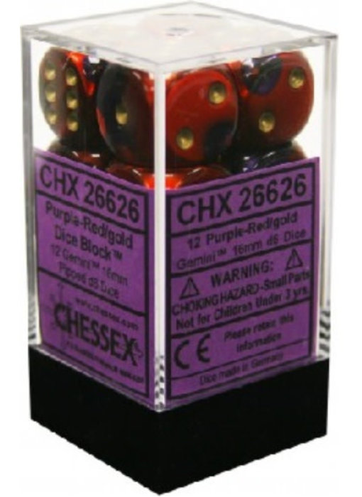 Gemini 12 * D6 Purple-Red / Gold 16mm Chessex Dice (CHX26626)