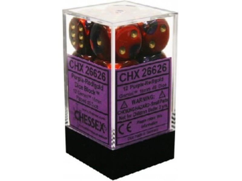 Chessex Gemini 12 * D6 Purple-Red / Gold 16mm Chessex Dice (CHX26626)