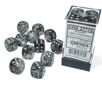 Borealis 12 * D6 Light Smoke / Silver 16mm Luminary Chessex Dice (CHX27778)