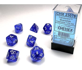 Translucent 7-Die Set Blue / White - New Version Chessex Dice (CHX23076)