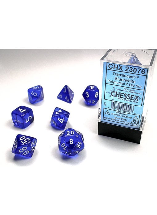 Translucent 7-Die Set Blue / White - New Version Chessex Dice (CHX23076)