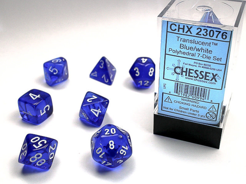 Chessex Translucent 7-Die Set Blue / White - New Version Chessex Dice (CHX23076)