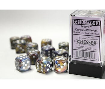 Festive 12 * D6 Caroussel /  White 16mm Chessex Dice (CHX27640)