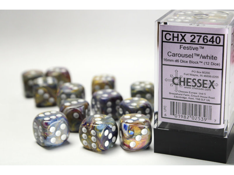 Chessex Festive 12 * D6 Caroussel /  White 16mm Chessex Dice (CHX27640)