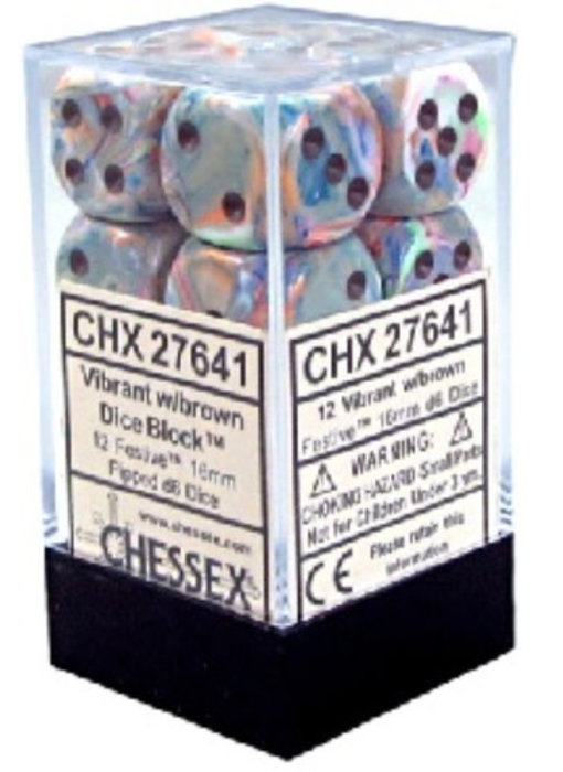 Festive 12 * D6 Vibrant / Brown 16mm Chessex Dice (CHX27641)