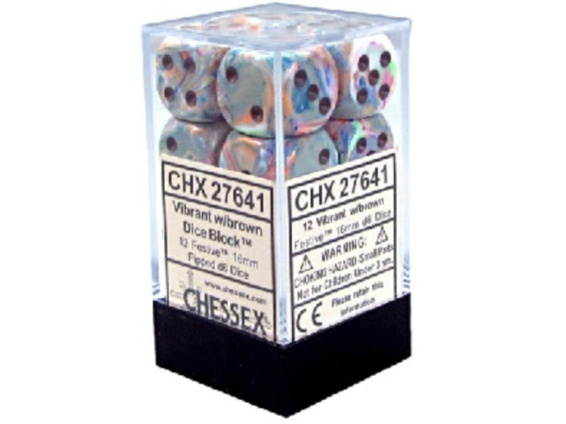 Chessex Festive 12 * D6 Vibrant / Brown 16mm Chessex Dice (CHX27641)