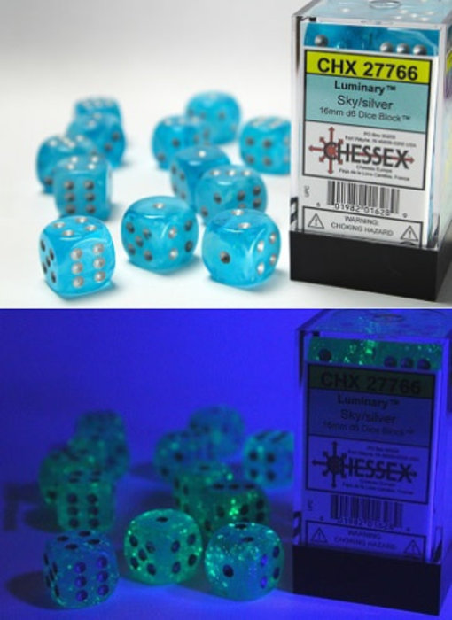 Luminary 12 * D6 Sky W / Silver 16mm Chessex Dice (CHX27766)