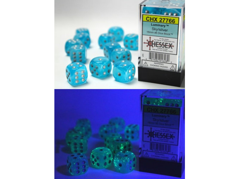 Chessex Luminary 12 * D6 Sky W / Silver 16mm Chessex Dice (CHX27766)